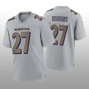 B.Ravens #27 J.K. Dobbins Gray Atmosphere Game Jersey Stitched American Football