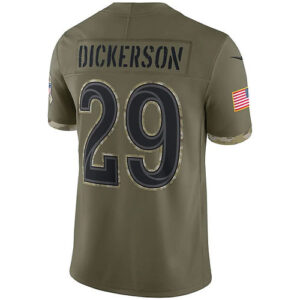 LA.Rams #29 Eric Dickerson Olive 2022 Salute To Service Retired Player Limited J