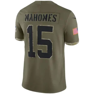 KC.Chiefs #15 Patrick Mahomes Olive 2022 Salute To Service Limited Jersey Stitch