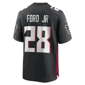 A.Falcons #28 Mike Ford Black Game Player Jersey Stitched American Football Jers