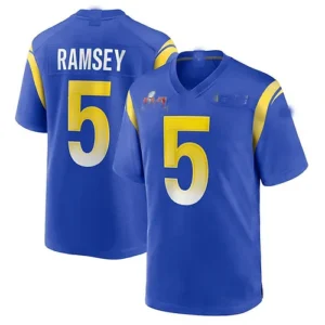 LA.Rams #5 Jalen Ramsey Royal Super Bowl LVI Game Patch Jersey Stitched American