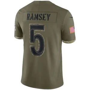 LA.Rams #5 Jalen Ramsey Olive 2022 Salute To Service Limited Jersey Stitched Ame