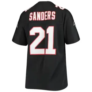 A.Falcons #21 Deion Sanders Mitchell & Ness Black Legacy Replica Team Jersey Sti