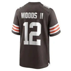 C.Browns #12 Michael Woods II Brown Game Player Jersey Stitched American Footbal