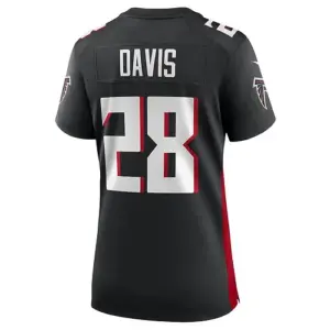 A.Falcons #28 Mike Davis Black Game Player Jersey Stitched American Football Jer