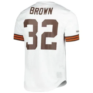 C.Browns #32 Jim Brown Mitchell & Ness White Retired Player Name & Number Mesh T