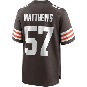 C.Browns #57 Clay Matthews Brown Game Retired Player Jersey Stitched American Fo