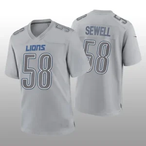 D.Lions #58 Penei Sewell Gray Game Atmosphere Jersey Stitched American Football