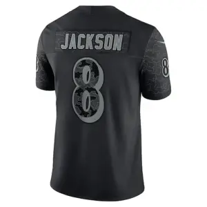 B.Ravens #8 Lamar Jackson Black RFLCTV Limited Jersey Stitched American Football