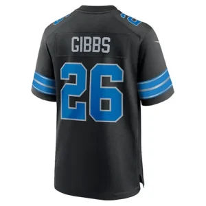 D.Lions #26 Jahmyr Gibbs 2nd Alternate Game Jersey - Black American Football Jer