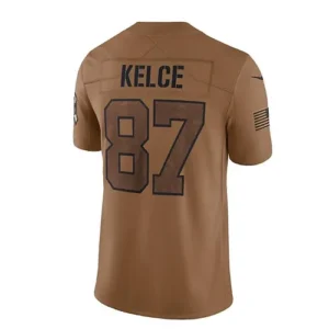 KC.Chiefs #87 Travis Kelce Brown 2023 Salute To Service Limited Jersey Stitched