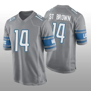 D.Lions #14 Amon-Ra St. Brown Alternate Game Jersey - Silver Stitched American F