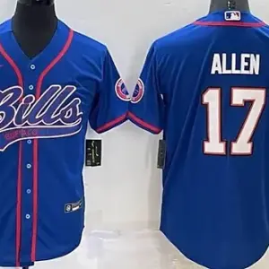 B.Bills #17 Josh Allen Royal Baseball Jersey Stitched