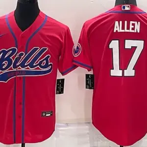 B.Bills #17 Josh Allen Red Baseball Jersey Stitched