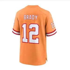 TB.Buccaneers #12 Tom Brady Throwback Game Jersey - Orange Stitched American Foo