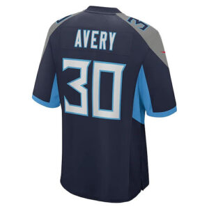 T.Titans #30 Tre Avery Navy Game Player Jersey Stitched American Football Jersey