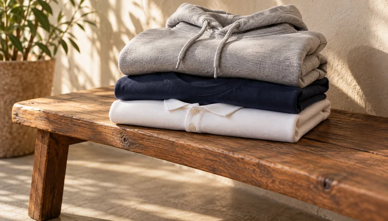 Stack of fan hoodies, T-shirts and polos in an original Jerseyheaven apparel photograph