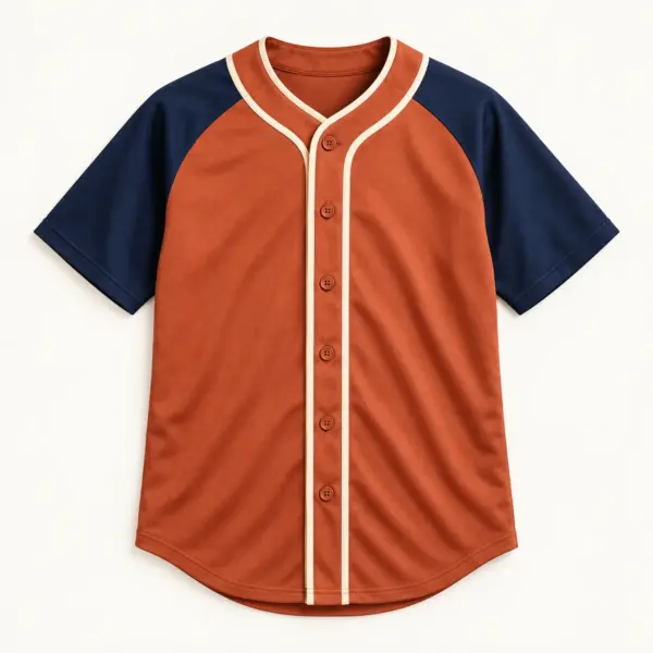 Main mockup of a terracotta baseball jersey in the Sunset Dugout design