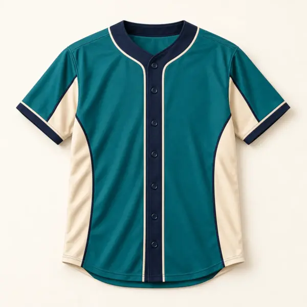 Main mockup of a teal baseball jersey in the Ocean Outfield design