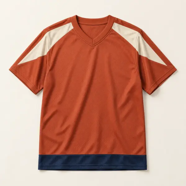 Main mockup of a terracotta football jersey in the Copper Kickoff design