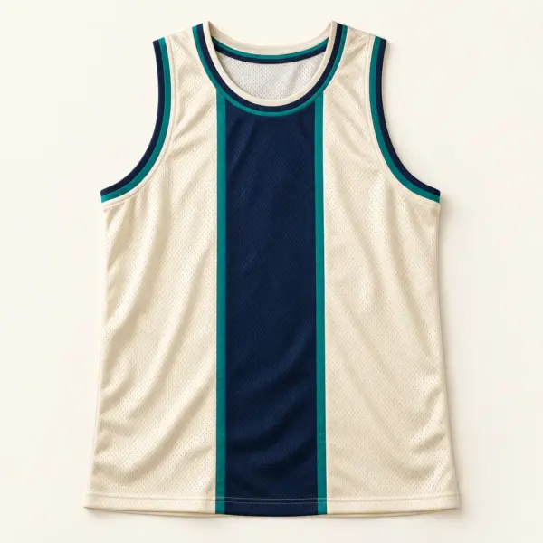 Main mockup of a cream basketball jersey in the Sandstone Swish design