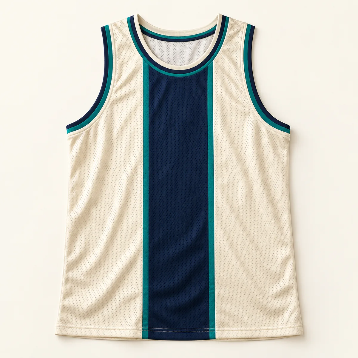 Main mockup of a cream basketball jersey in the Sandstone Swish design