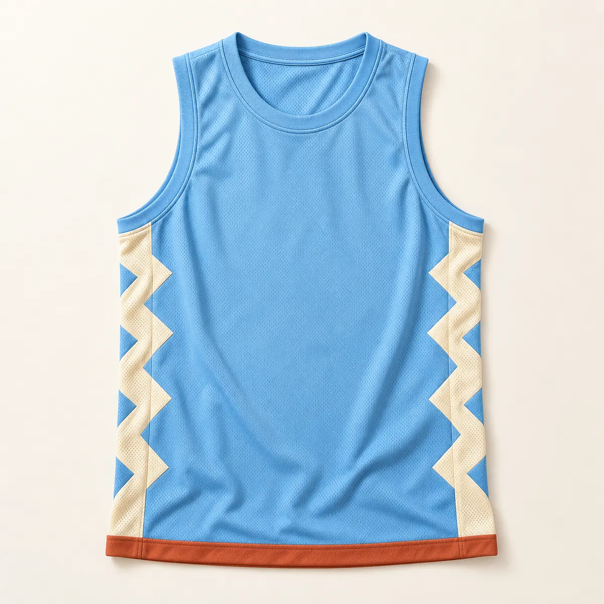 Main mockup of a sky blue basketball jersey in the Skybound Layup design