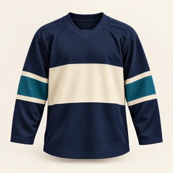 Main mockup of a navy hockey jersey in the Harbor Ice design