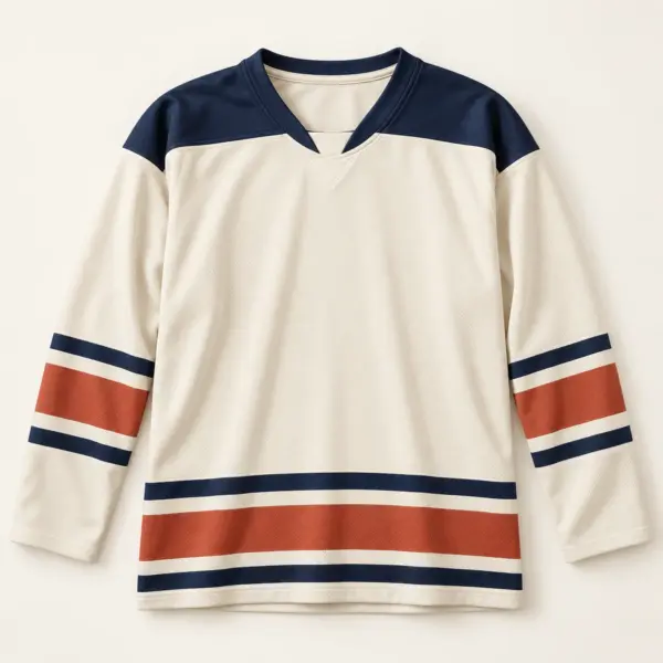 Main mockup of a cream hockey jersey in the Frost Harbor design