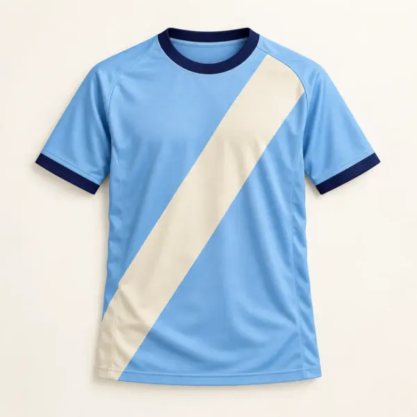 Main mockup of a sky blue soccer jersey in the Sky Pass design
