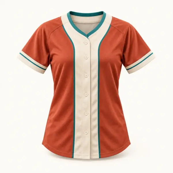 Main mockup of a terracotta softball jersey in the Copper Base Run design
