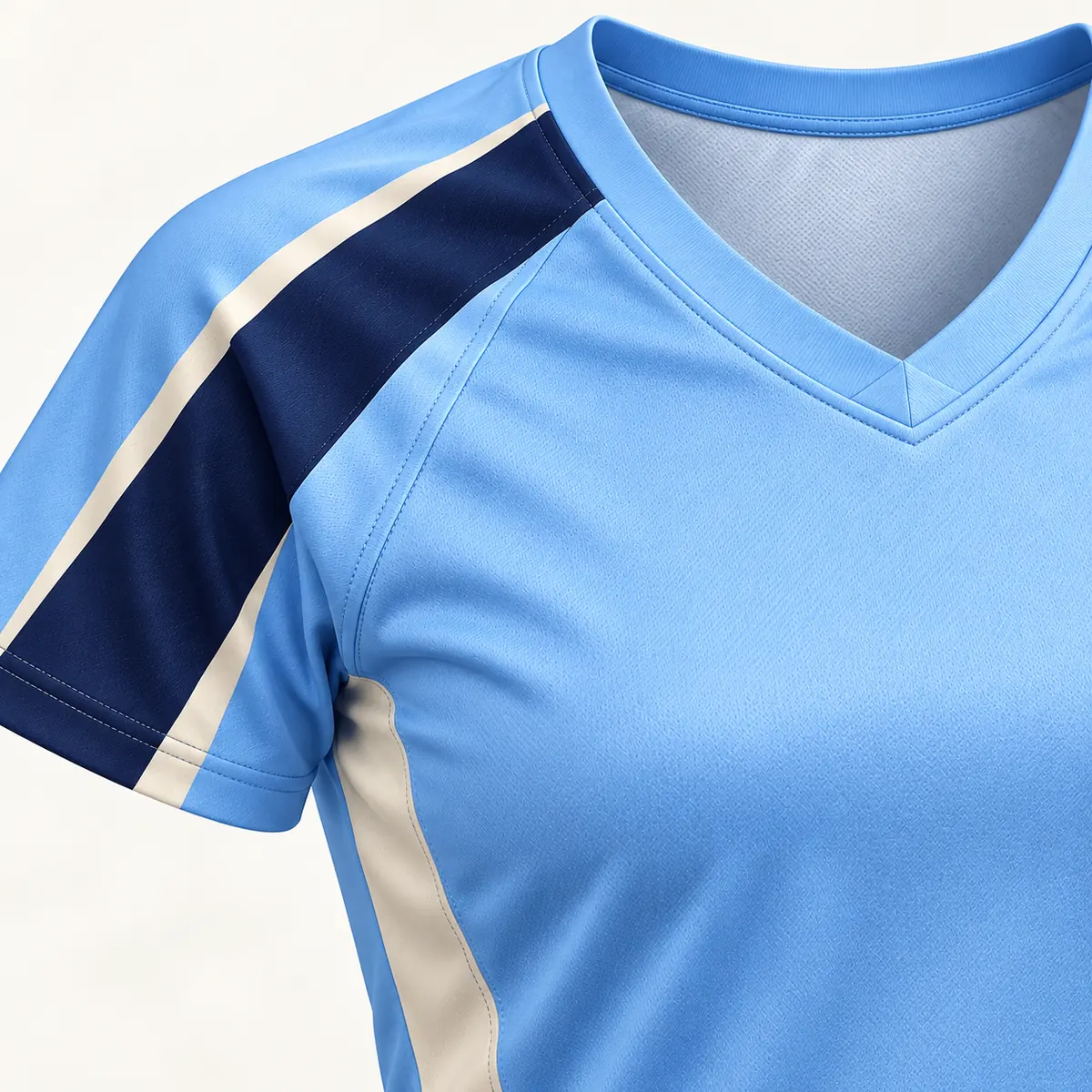 Detail mockup of a sky blue volleyball jersey in the Sky Serve design