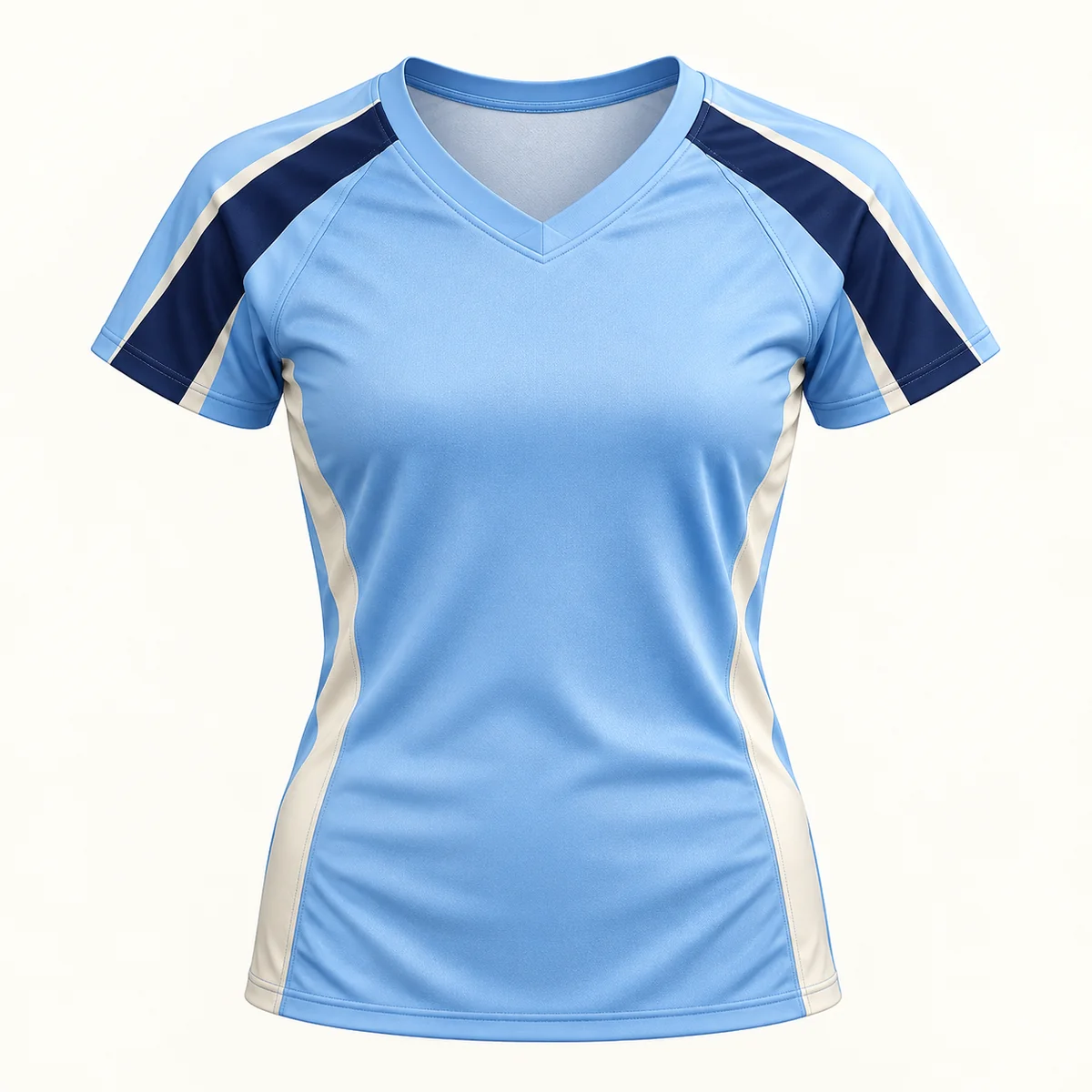 Main mockup of a sky blue volleyball jersey in the Sky Serve design