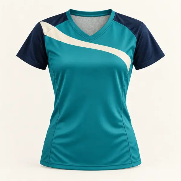 Main mockup of a teal volleyball jersey in the Ocean Block design