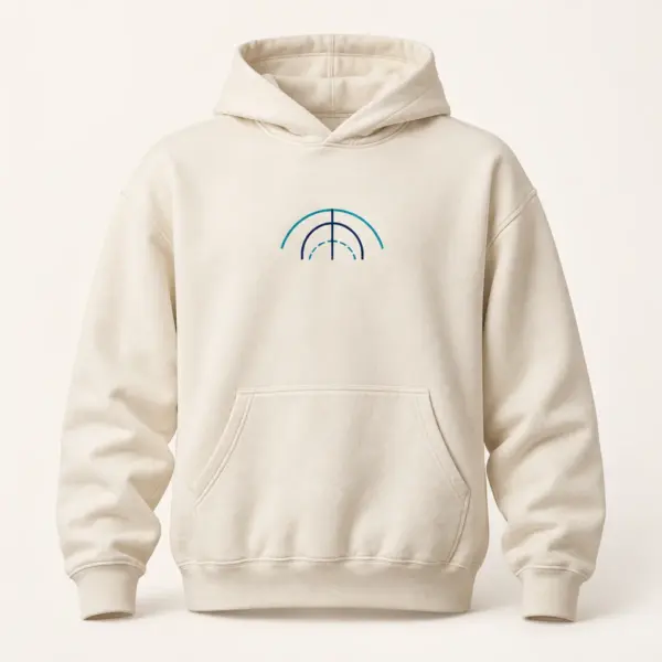 Main mockup of a cream pullover hoodie in the Seaside Sideline design