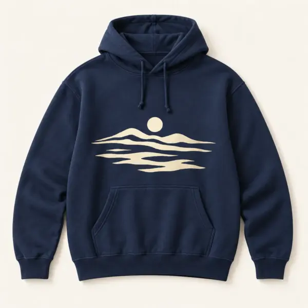 Main mockup of a navy pullover hoodie in the Aftergame Harbor design
