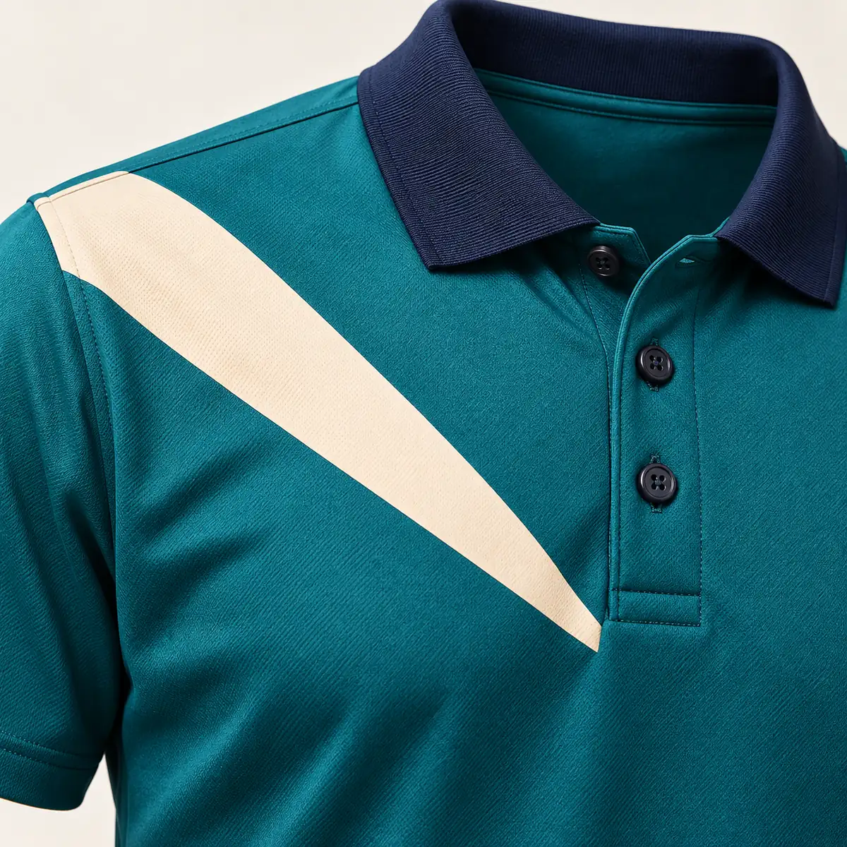 Detail mockup of a teal short sleeve polo in the Ocean Matchday design