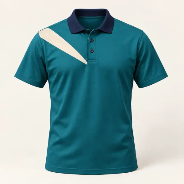 Main mockup of a teal short sleeve polo in the Ocean Matchday design
