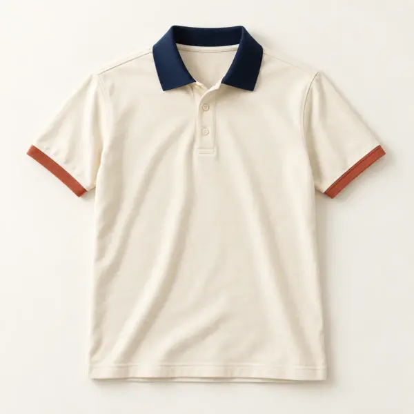 Main mockup of a cream short sleeve polo in the Sandstone Sideline design