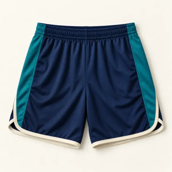 Main mockup of a navy sports style shorts in the Courtline Lounge design