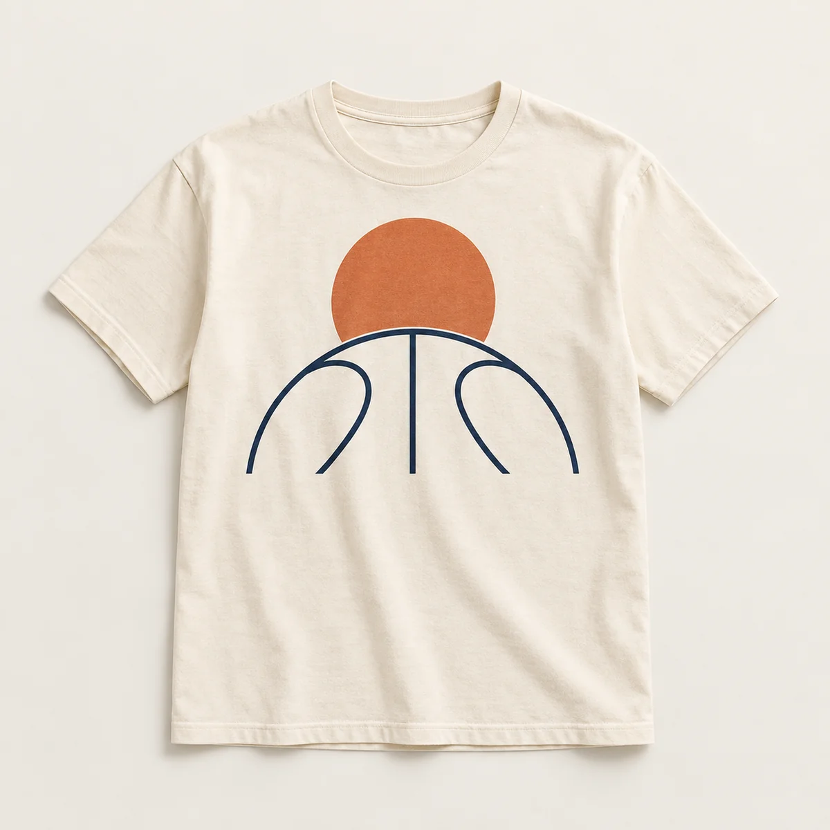 Main mockup of a cream crew neck T-shirt in the Game Circle design