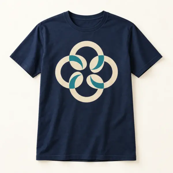 Main mockup of a navy crew neck T-shirt in the Harbor Huddle design